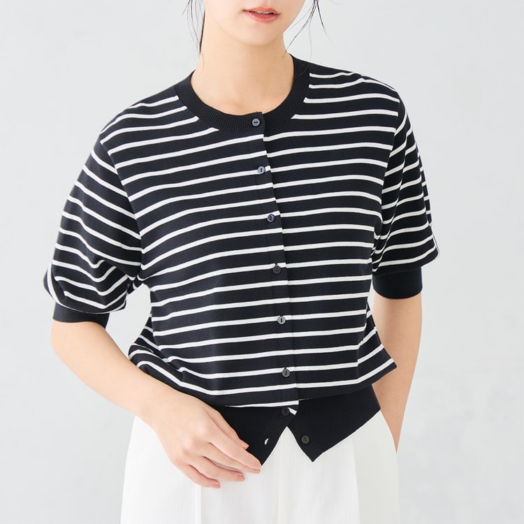 WEB限定商品】クルーネック五分袖カーディガン CROSS FUNCTION【AOKI