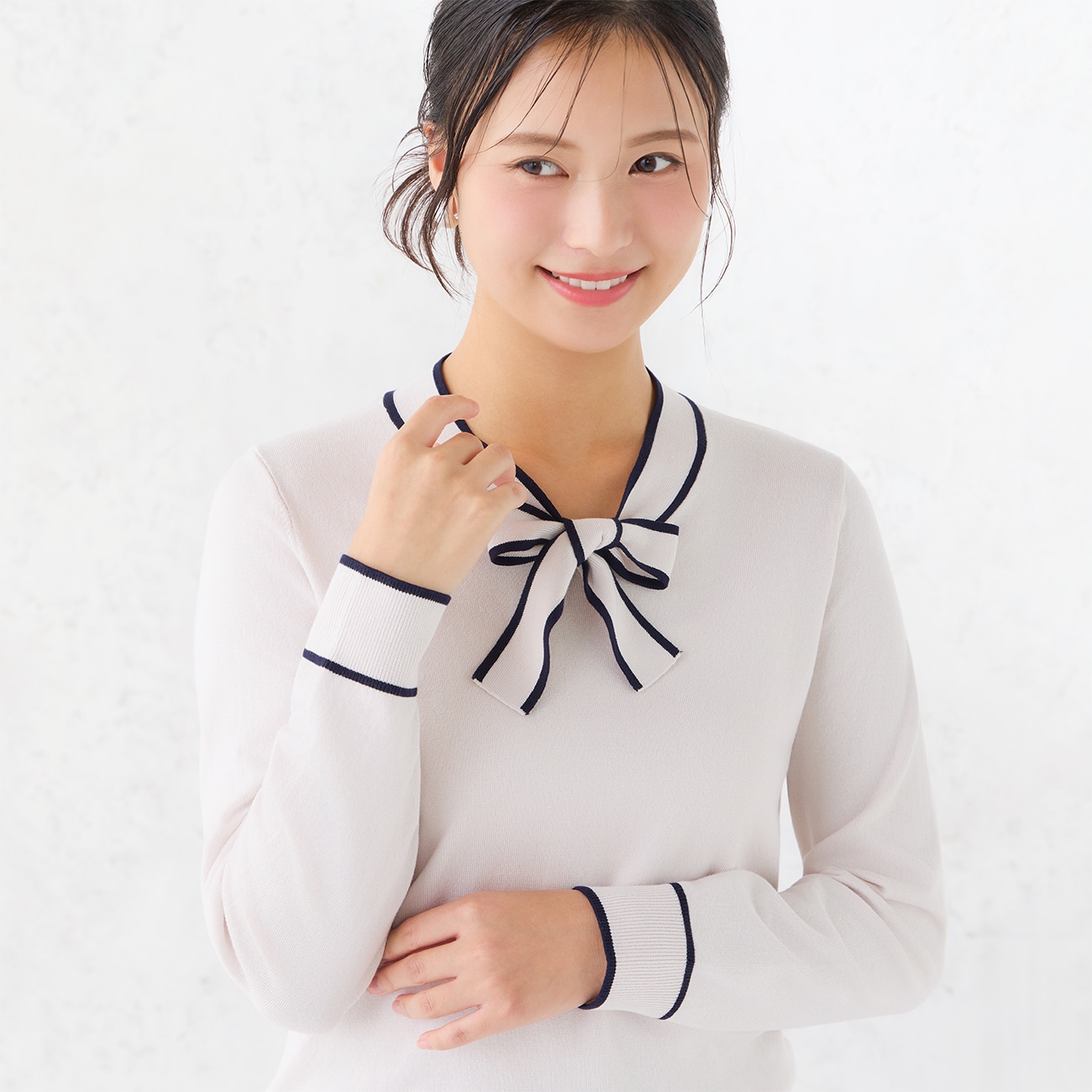配色ボウタイプルオーバーニット|洗える【WEB限定商品】