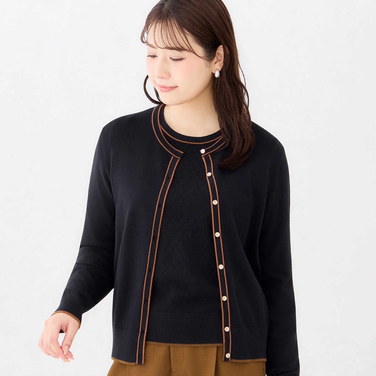 【ログインで10％OFF】配色ニットカーディガン｜洗える・UVカット