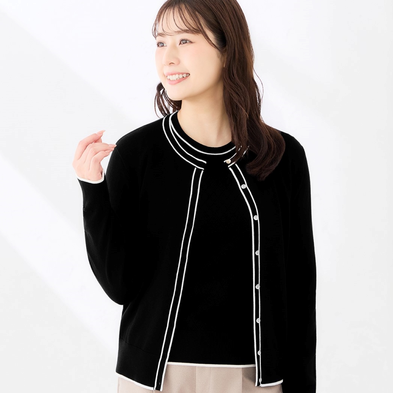 【ログインで10％OFF】配色ニットカーディガン｜洗える・UVカット