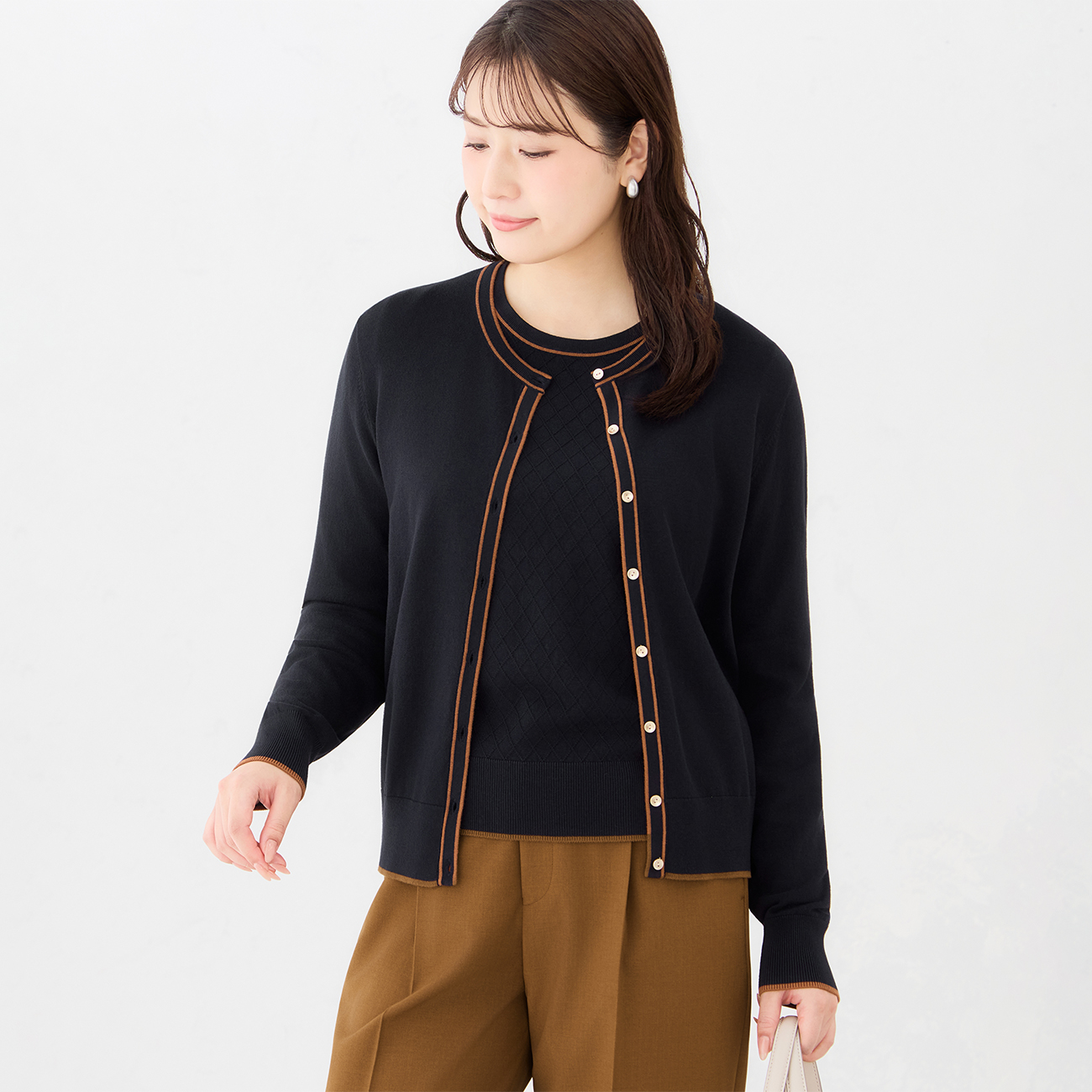 【ログインで10％OFF】配色ニットカーディガン｜洗える・UVカット