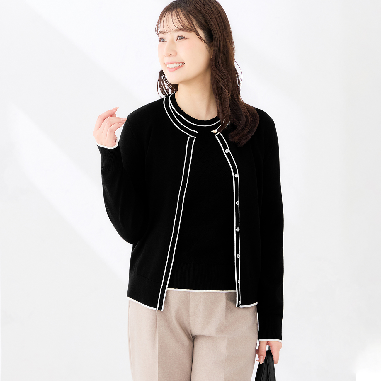 【ログインで10％OFF】配色ニットカーディガン｜洗える・UVカット