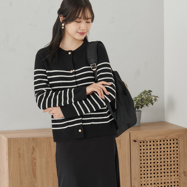 【新品未使用タグ有】CHIEKO＋ニットジャケット ≪Oggi.jp9月掲載≫ 小川彰子さん監修 ボーダーニットジャケット