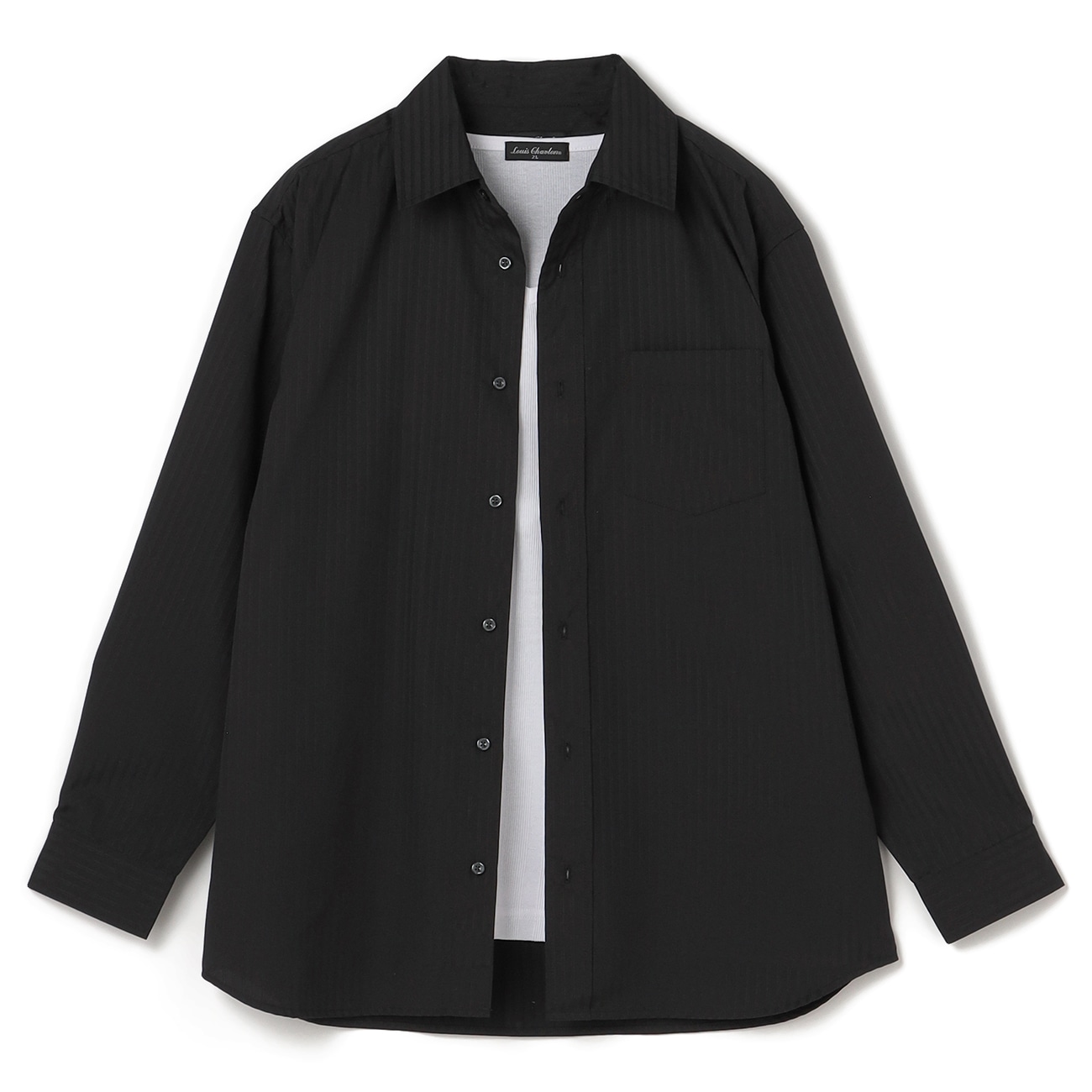 LOUIS CHAVLONブランド商品スタイリッシュなモノトーンのストライプ柄シャツとＴシャツのセット商品です。シャツにはしなやかで高級感のあるアムンゼン生地を使用し、肌との接地面が少ないため快適な着