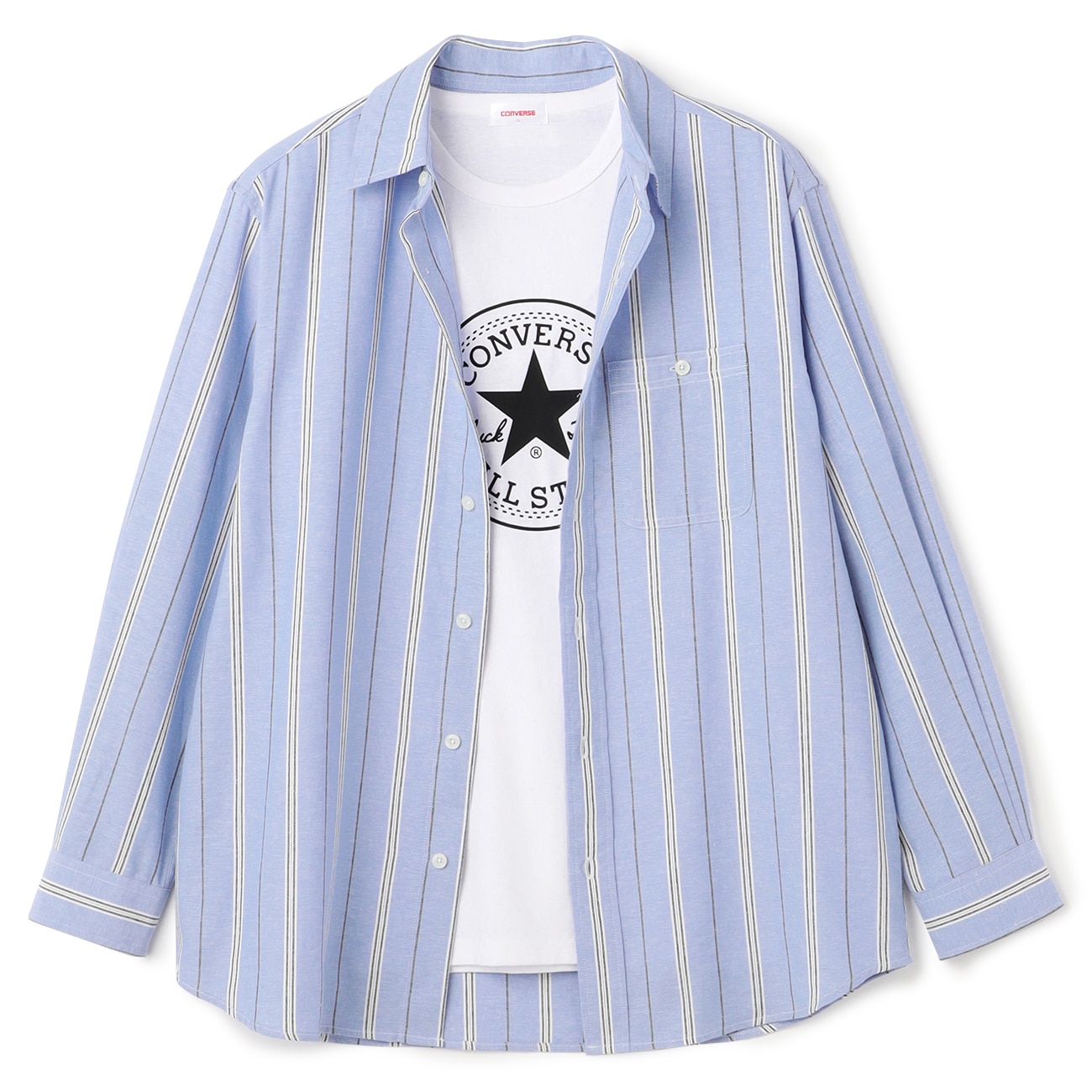 【SizeMAX】CONVERSE ツイルストライプシャツ 半袖Tシャツ付き 【SizeMAX】CONVERSE ツイルストライプシャツ 半袖Tシャツ付き
