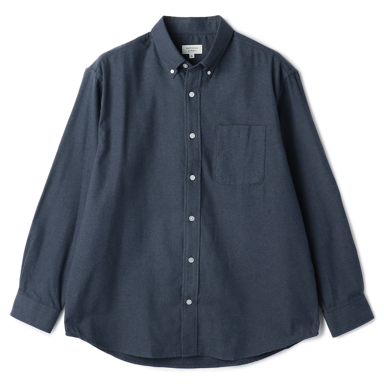 【SizeMAX】NATURAL STORY 立襟USコットン混ネル無地杢シャツ
