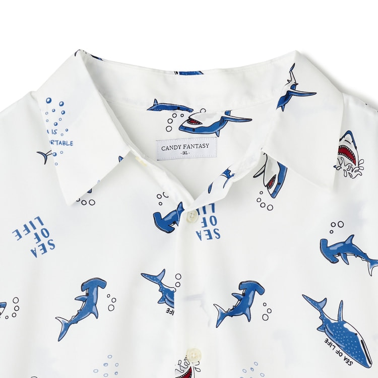 SizeMAX】CANDY FANTASY 総柄プリントシャツ 鮫【AOKI公式通販】