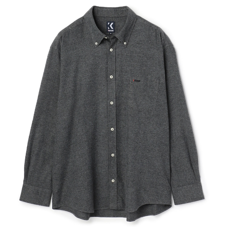ポーラ　グレー オルガヘキサボタン付き SizeMAX】Kansai リサイクルフランネルボタンダウンシャツ 無地【AOKI