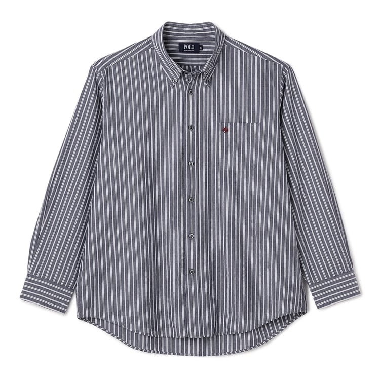SizeMAX】POLO 綿100% サッカーストライプボタンダウンシャツ【AOKI