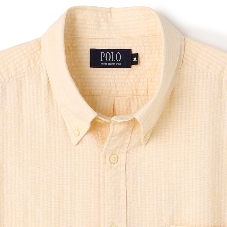 SizeMAX】POLO 綿100% シアサッカー無地半袖ボタンダウンシャツ