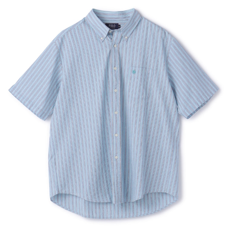 SizeMAX】POLO 綿100% シアサッカーストライプ半袖ボタンダウン