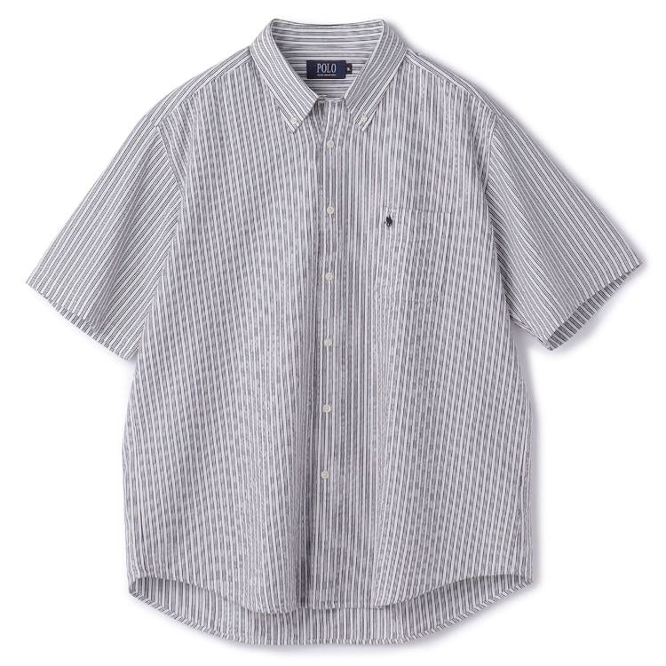 SizeMAX】POLO 綿100% シアサッカーストライプ半袖ボタンダウン
