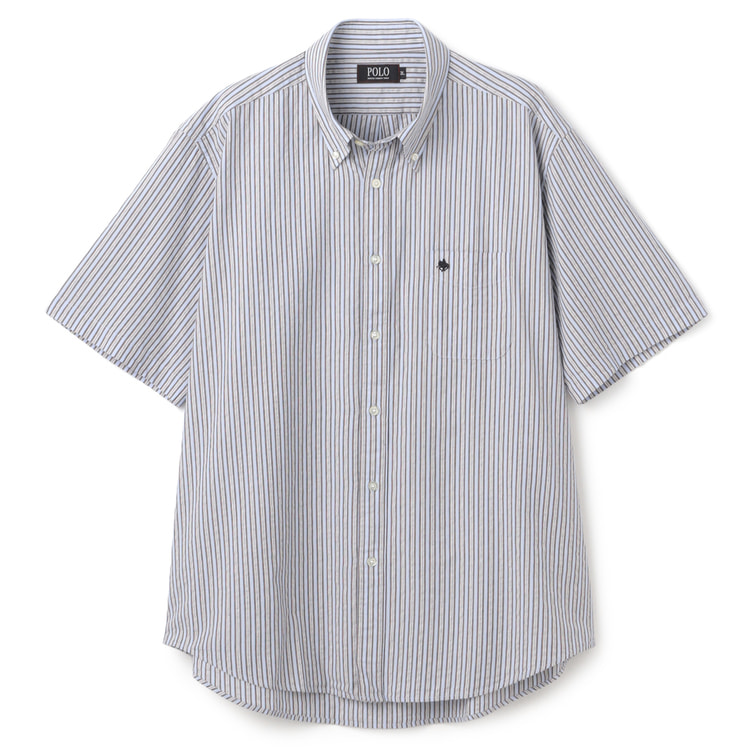 新品 POLO BCS ポロ フラワー柄 シアサッカー 半袖 BDシャツ LL 白 【I58378】 春夏 メンズ ホース刺繍 アロハシャツ ボタンダウン POLO BCS 半袖シャツ オックス BD 春夏（ネイビー）
