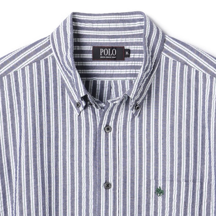 【SizeMAX】POLO シアサッカストライプボタンダウンシャツ