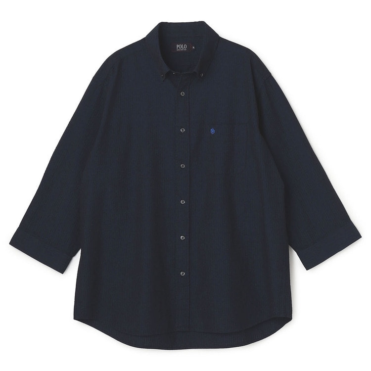 SizeMAX】POLO 綿100% サッカーストライプ 七分袖ボタンダウンシ