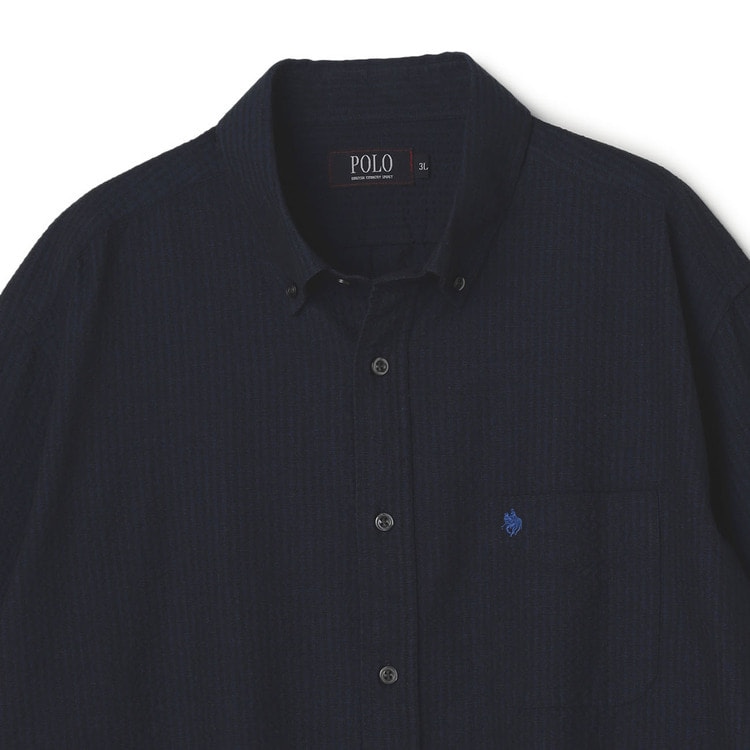 SizeMAX】POLO 綿100% サッカーストライプ 七分袖ボタンダウンシ