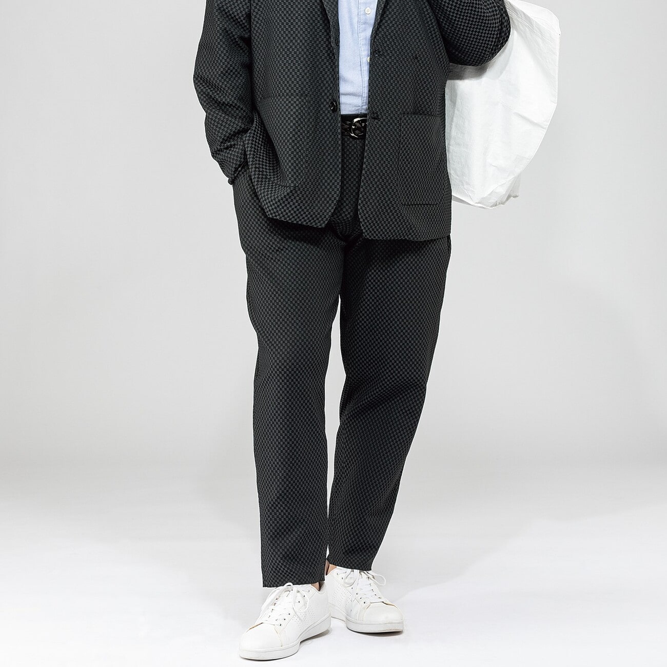 【SizeMAX】【パジャマスーツ】裾上げ済 市松柄軽量ニットパンツ セットアップ着用可 【SizeMAX】【パジャマスーツ】裾上げ済 市松柄軽量ニットパンツ セットアップ着用可