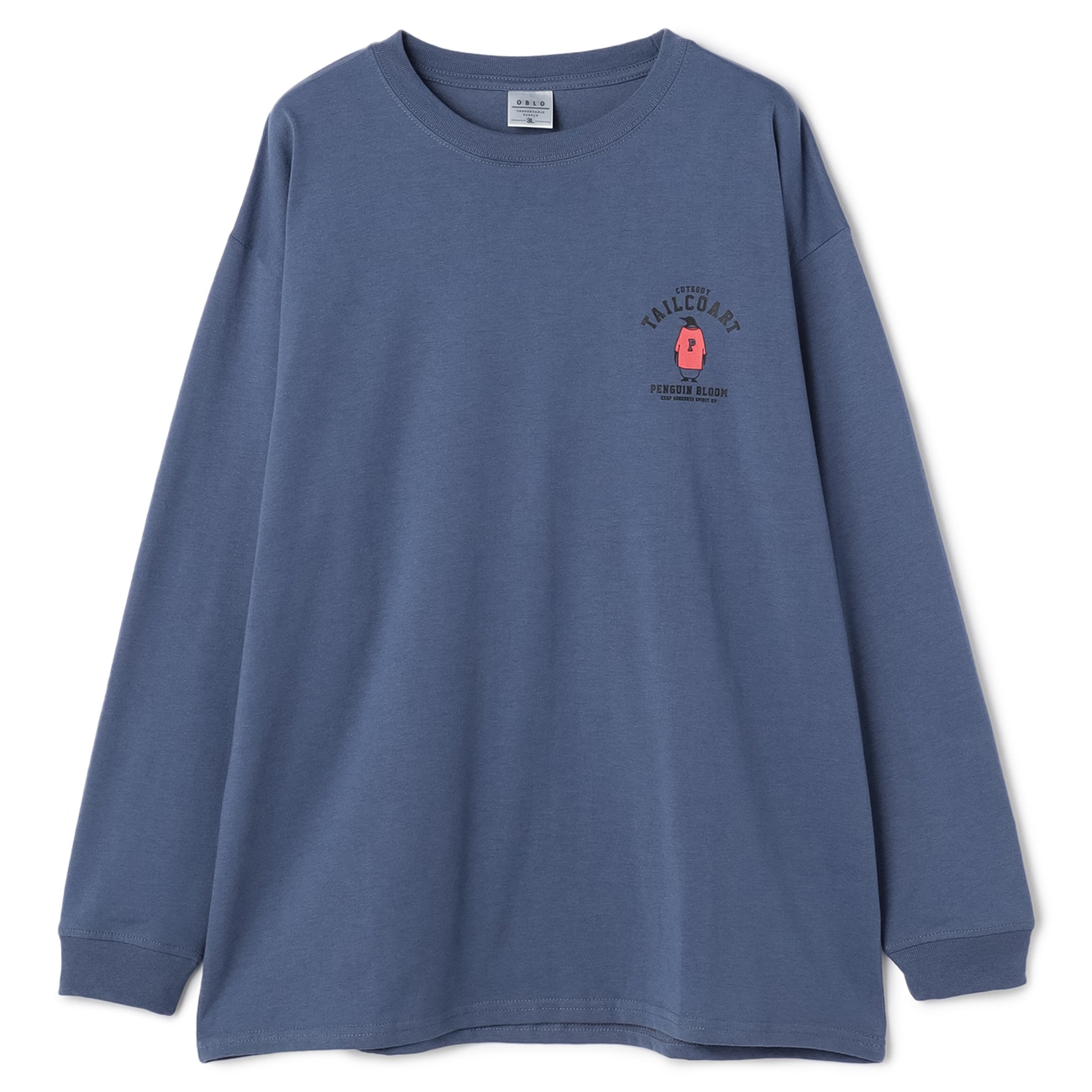 【SizeMAX】OBLO ペンギン柄胸プリントTシャツ