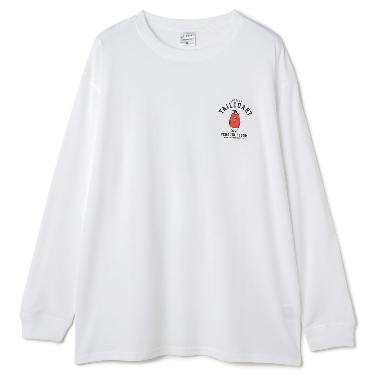 ペンギン柄胸プリントＴシャツペンギン柄がポップなプリントTシャツです。肌触りの良い生地を使用しており、季節を問わず快適にお召しいただけます。1枚でも、シャツやアウターのインナーとしても合わせやすいアイ
