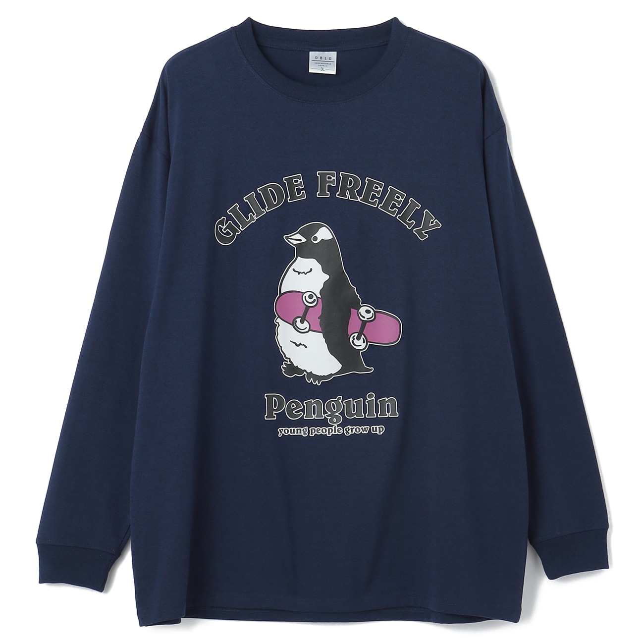 【SizeMAX】OBLO 吸水速乾 ペンギン柄プリントTシャツ 【SizeMAX】OBLO 吸水速乾 ペンギン柄プリントTシャツ