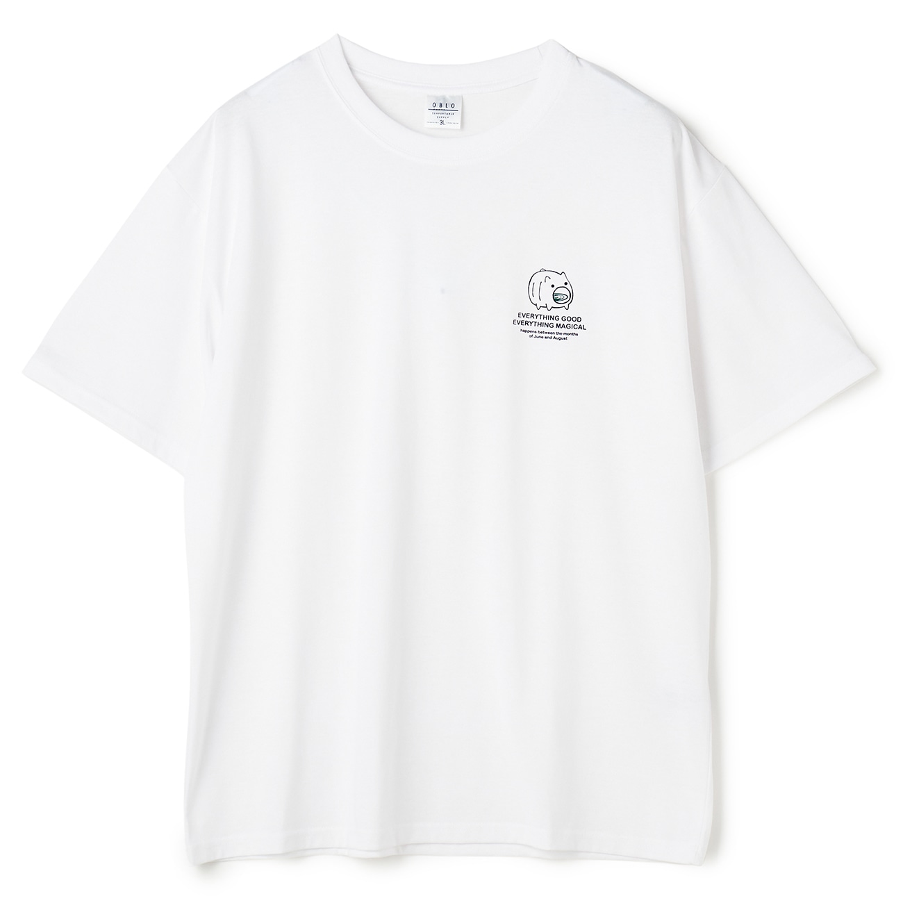 【SizeMAX】OBLO ワンポイント蚊取り豚柄Tシャツ 【SizeMAX】OBLO ワンポイント蚊取り豚柄Tシャツ
