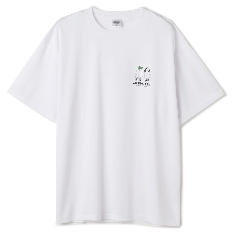 ホワイト模様入りポリエステルTシャツ Tシャツ（スケッチねこたちLeaves series・バニラホワイト）