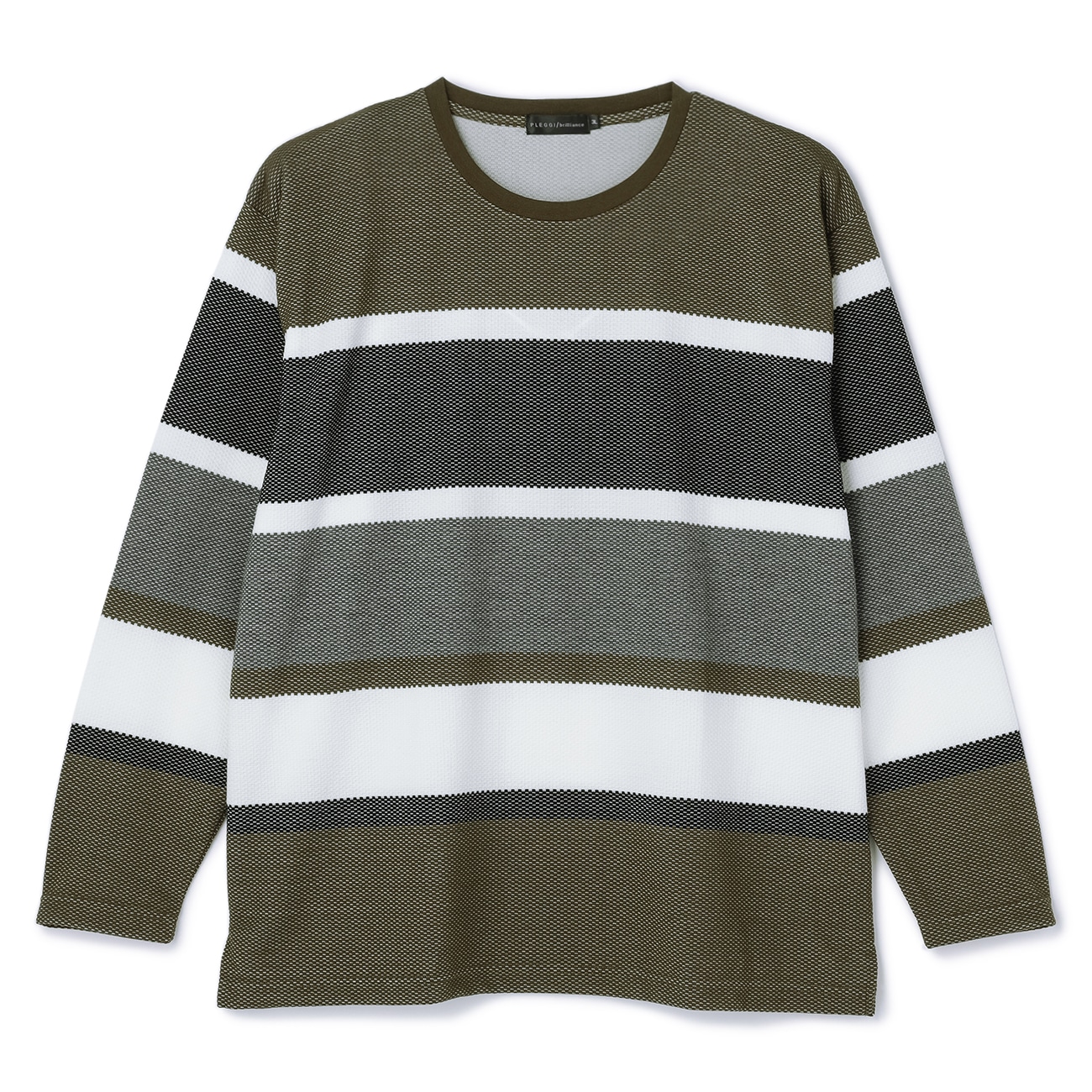 【SizeMAX】長袖 ポップコーンパネルボーダーTシャツ