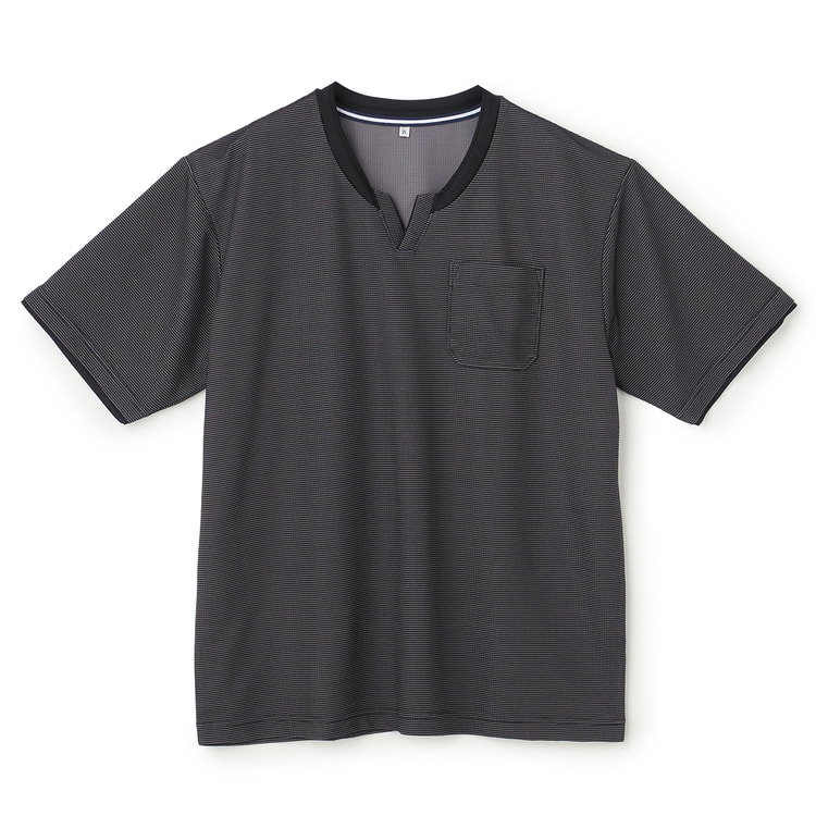 旧キネマ(kinema)ワッフルシャツ黒のみ SizeMAX】ナノファイン ドライワッフルキーネックTシャツ【AOKI公式通販】