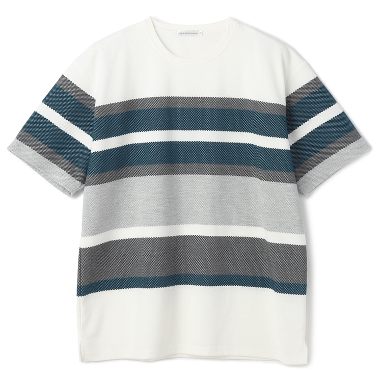 【SizeMAX】ポップコーンパネルボーダーTシャツ