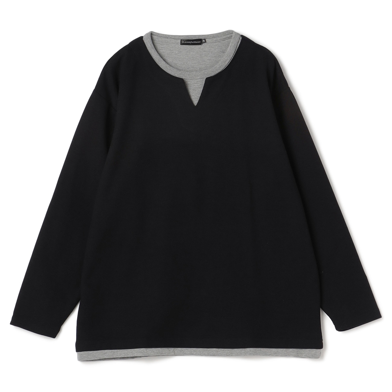 【SizeMAX】ワッフルフェイクキーネックTシャツ