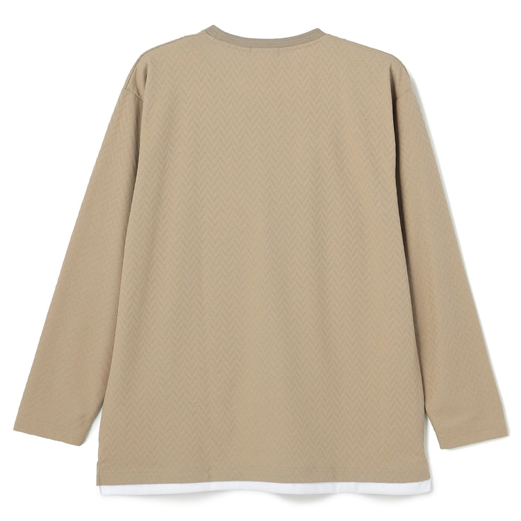 465 PGG 定価28,600円 長袖シャツ トップス ベージュ サイズ1 M SizeMAX】PLEGGI ヘリンボーンクルーネックTシャツ【AOKI公式通販】