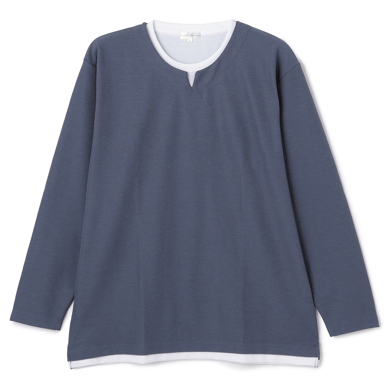 L.G.B長袖薄手 SizeMAX】PLEGGI ダブルフェイスフェイクキーネックロングTシャツ