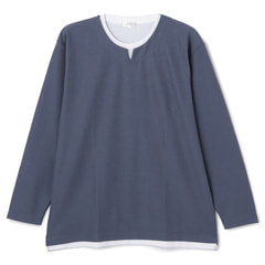 SizeMAX】PLEGGI ダブルフェイスフェイクキーネックロングTシャツ