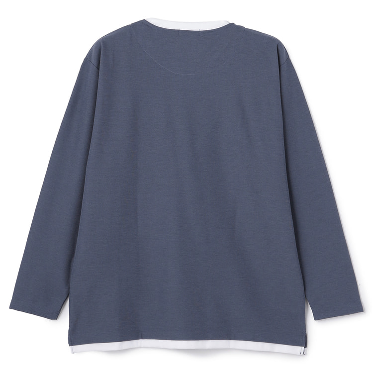 SizeMAX】PLEGGI ダブルフェイスフェイクキーネックロングTシャツ