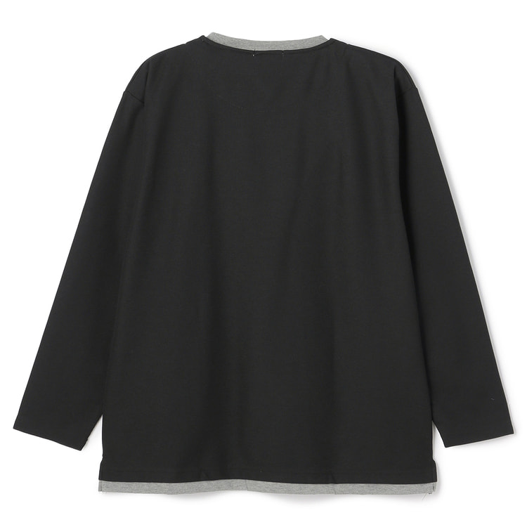 SizeMAX】PLEGGI ダブルフェイスフェイクキーネックロングTシャツ