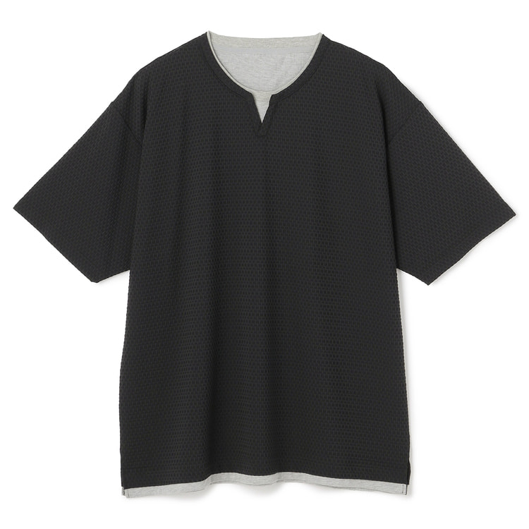 SizeMAX】PLEGGI 接触冷感ジャガードフェイクキーネックTシャツ【AOKI