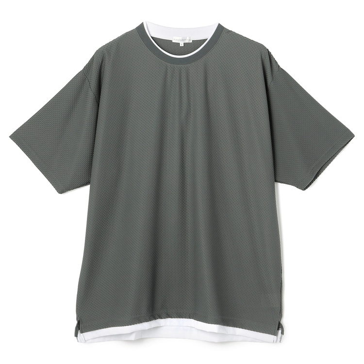 SizeMAX】PLEGGI 接触冷感ジャガード2枚襟クルーネックTシャツ【AOKI
