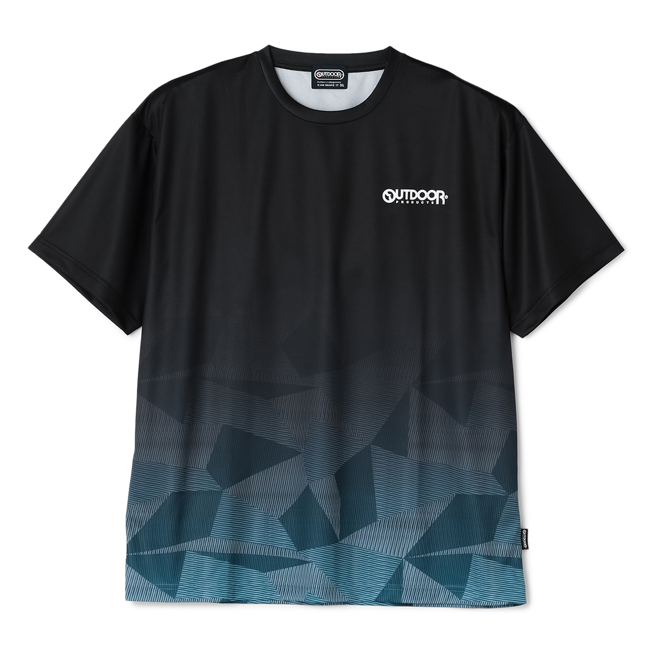 【SizeMAX】OUTDOOR PRODUCTS ドライメッシュ 裾幾何学柄グラデーションTシャツ 【SizeMAX】OUTDOOR PRODUCTS ドライメッシュ 裾幾何学柄グラデーションTシャツ