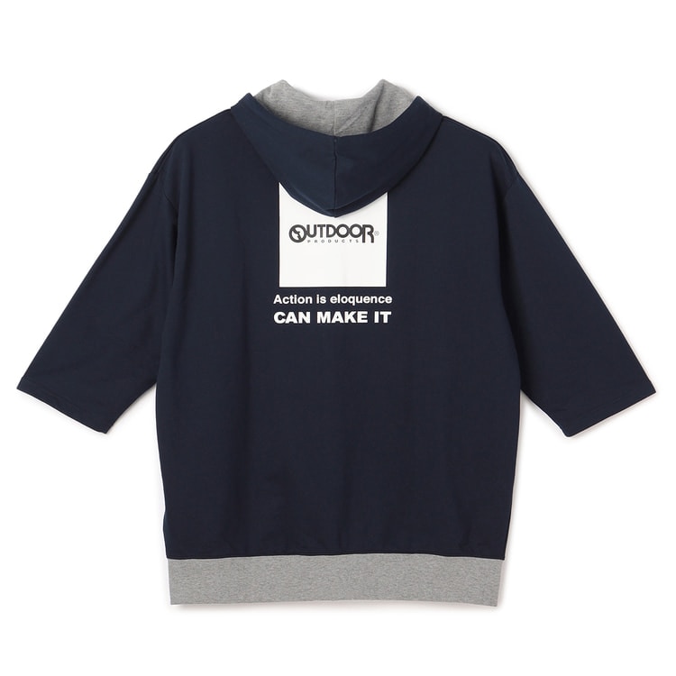 SizeMAX】OUTDOOR インレイ裏毛プリント七分袖パーカー【AOKI