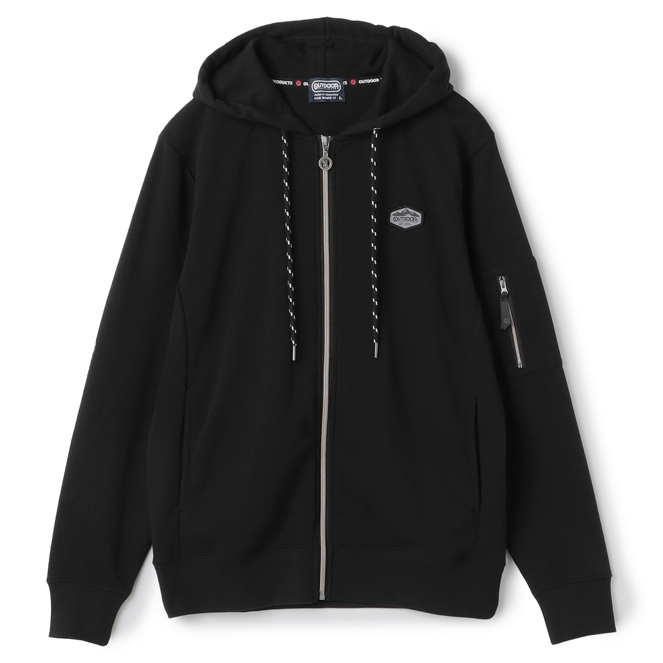 【SizeMAX】OUTDOOR PRODUCTS 袖ポケット付き 裏毛フードロゴジップパーカー