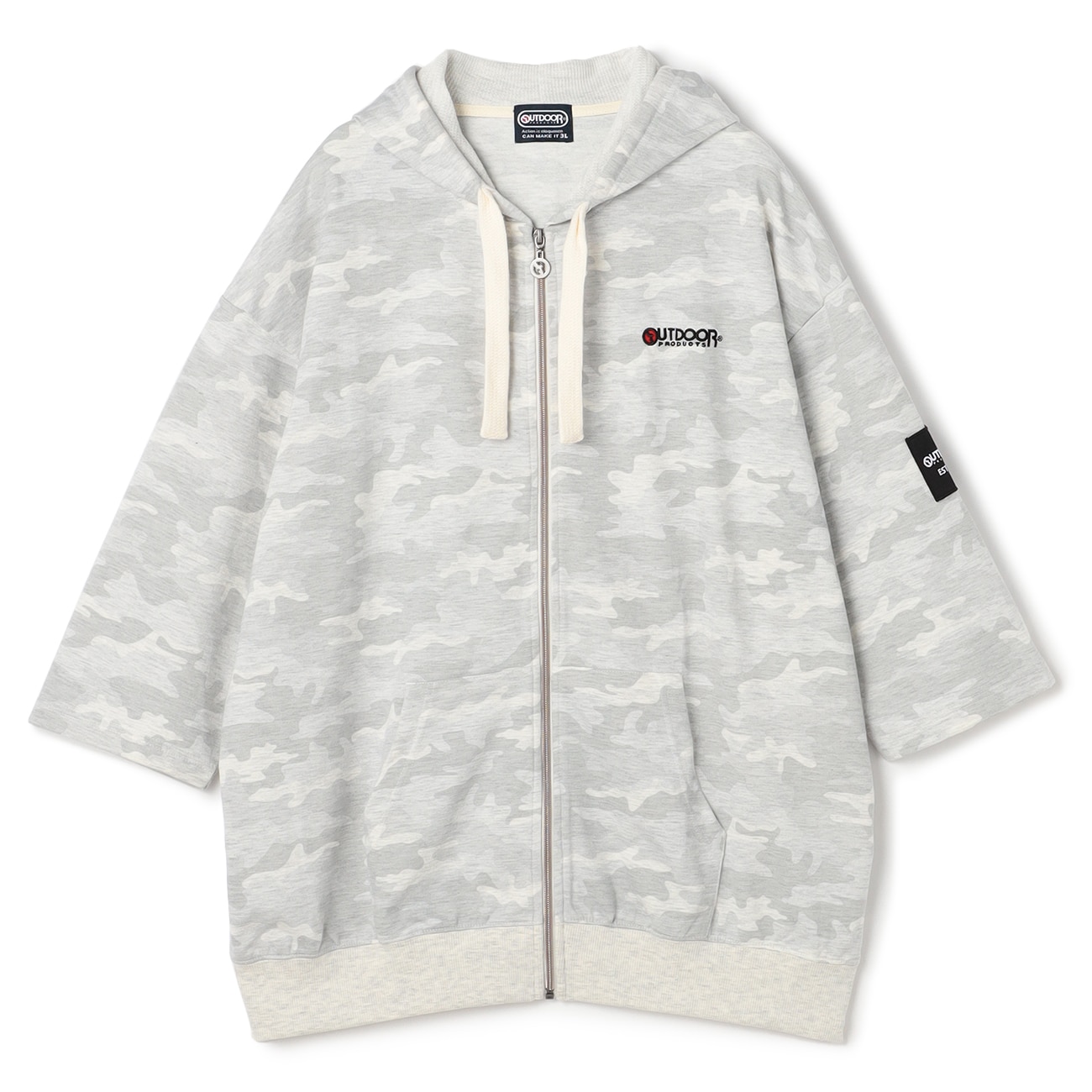 【SizeMAX】OUTDOOR インレイ編み流し杢裏毛7分袖パーカー