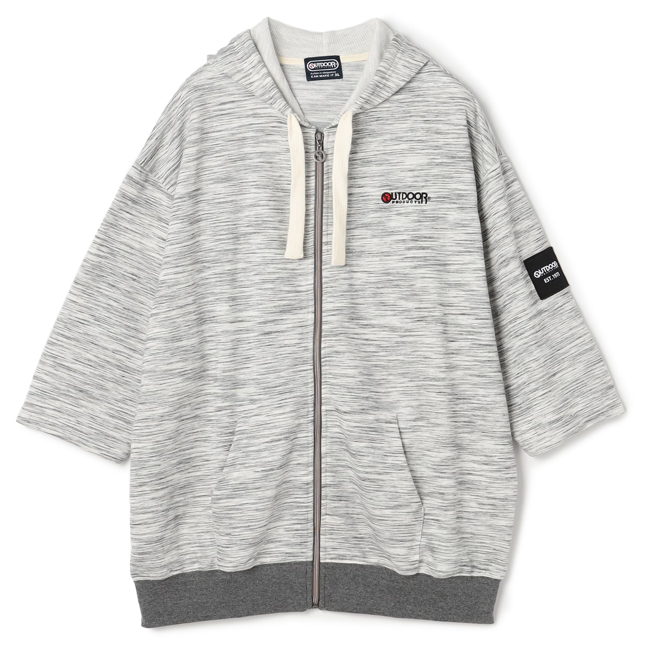 【SizeMAX】OUTDOOR インレイ編み流し杢裏毛7分袖パーカー 【SizeMAX】OUTDOOR インレイ編み流し杢裏毛7分袖パーカー