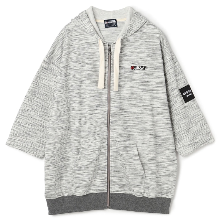 SizeMAX】OUTDOOR インレイ編み流し杢裏毛7分袖パーカー【AOKI