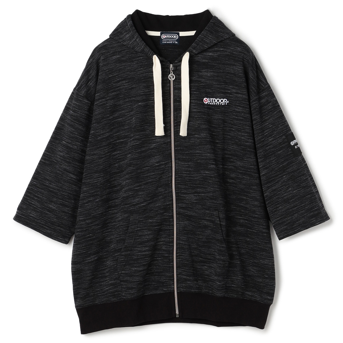 【SizeMAX】OUTDOOR インレイ編み流し杢裏毛7分袖パーカー