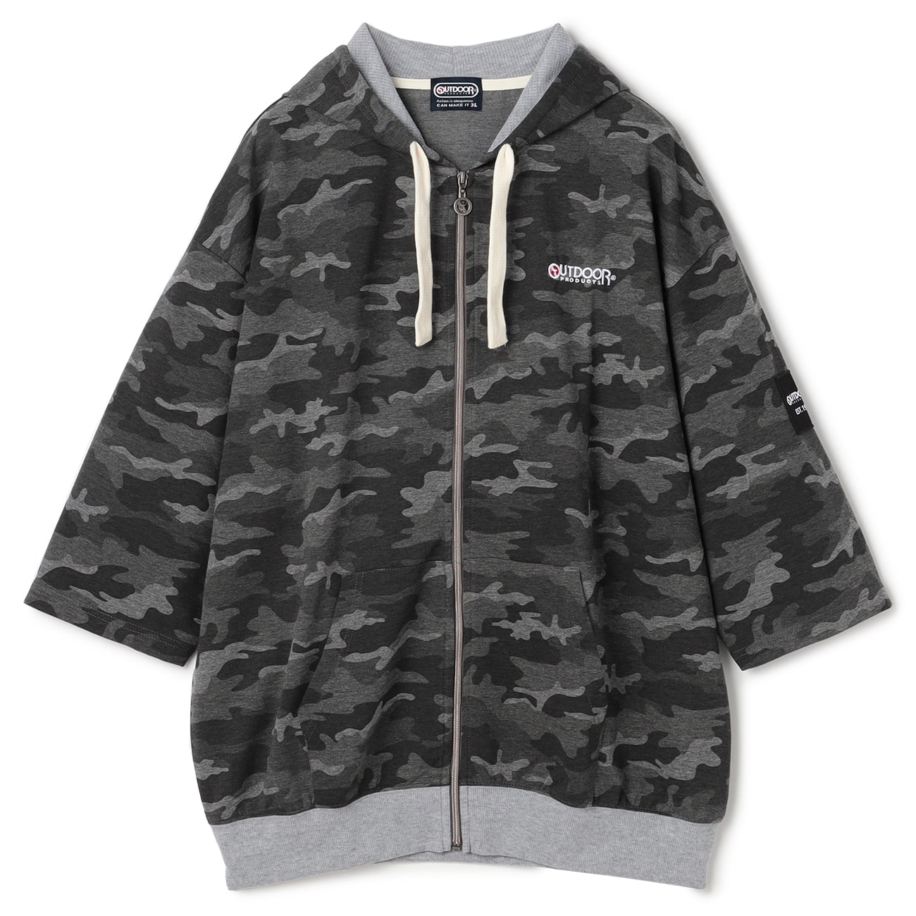 【SizeMAX】OUTDOOR インレイ編み流し杢裏毛7分袖パーカー 【SizeMAX】OUTDOOR インレイ編み流し杢裏毛7分袖パーカー