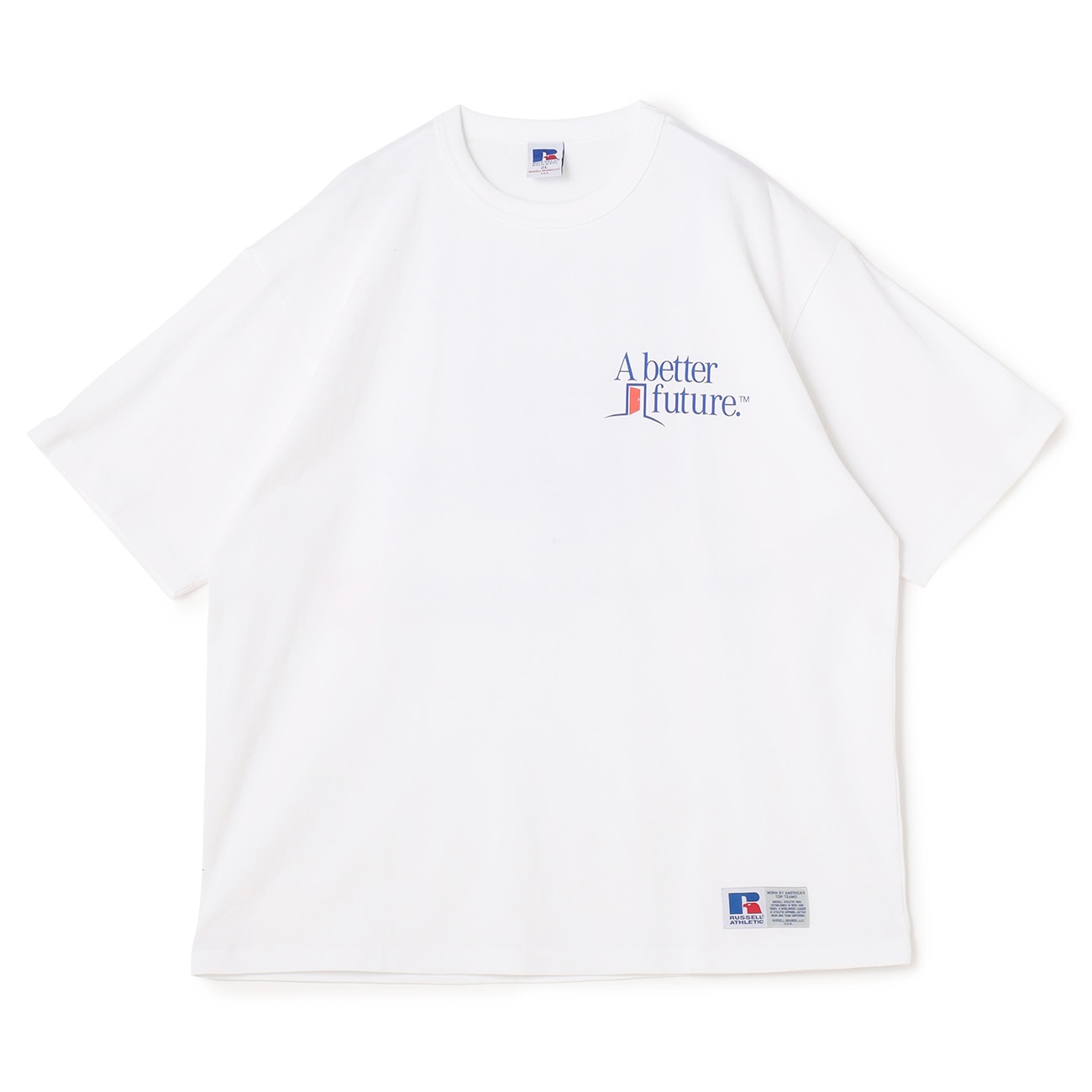 【SizeMAX×RUSSELL ATHLETIC】別注 企業ロゴ風プリントTシャツ