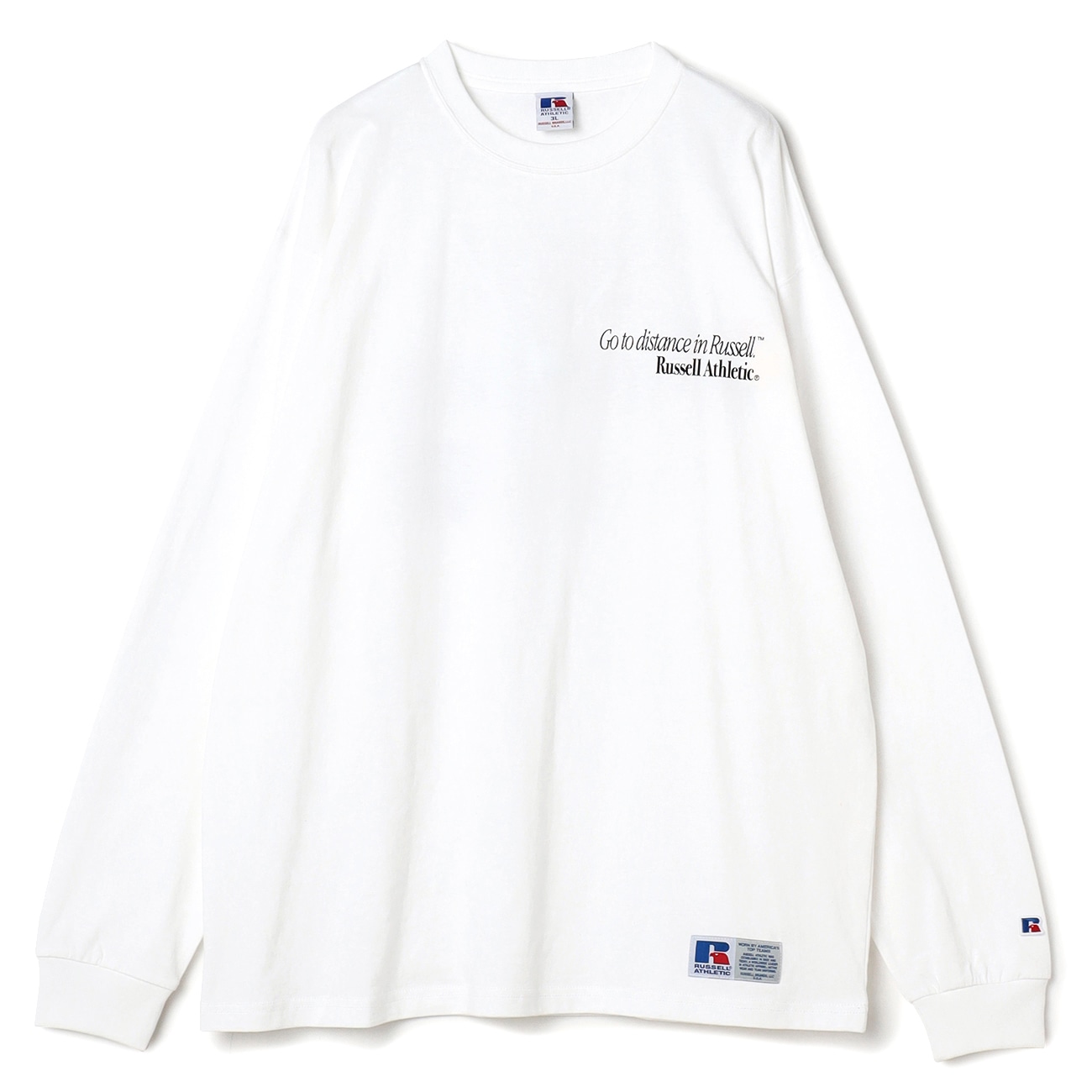 【SizeMAX×RUSSELL ATHLETIC】別注 企業ロゴ風プリントロングスリーブTシャツ