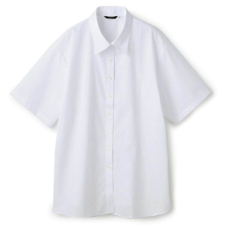 クイーンサイズ】【半袖】 形態安定 ストレッチ 白無地シャツ シャツ