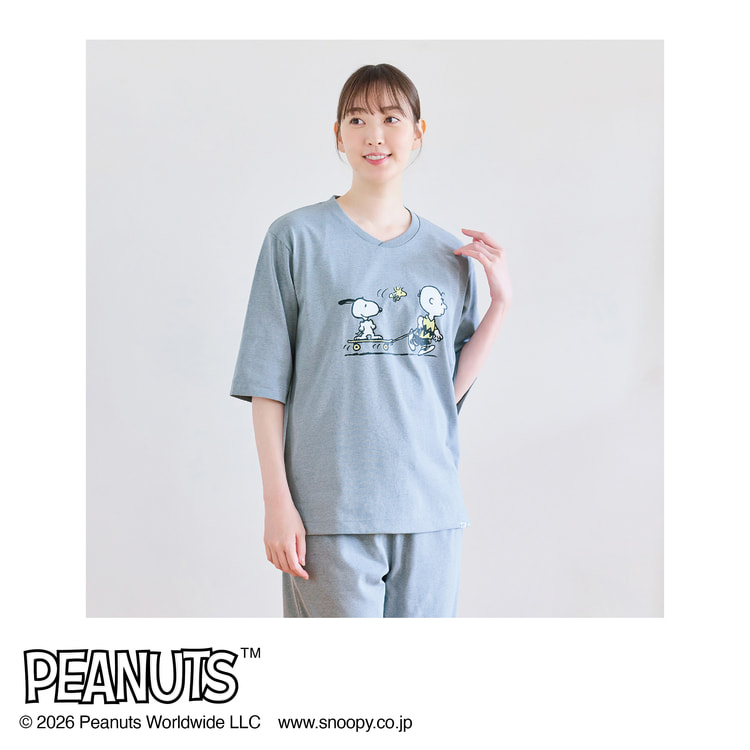 AOKI＆PEANUTSコラボ リカバリーケアプラス ルームウェア 五分袖Tシャ
