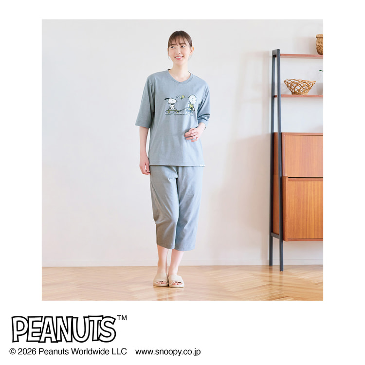 AOKI＆PEANUTSコラボ リカバリーケアプラス ルームウェア 五分袖Tシャ
